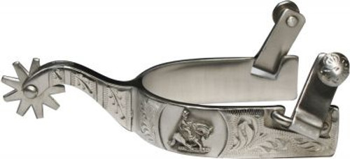 Showman Stainless Steel Spurs w/ Embossed Reining Horse & Scrolling Design