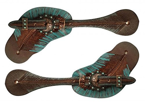 Showman Leather Teal and Copper Painted Feather Spur Straps