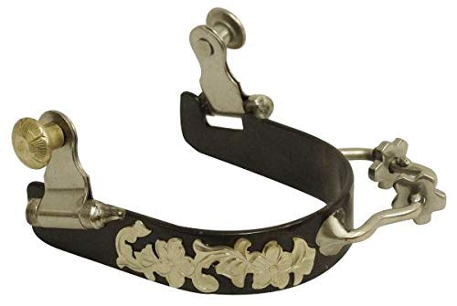 Showman Ladies Black Steel Bumper Rowel Spurs w/ Engraved Floral Silver Overlays