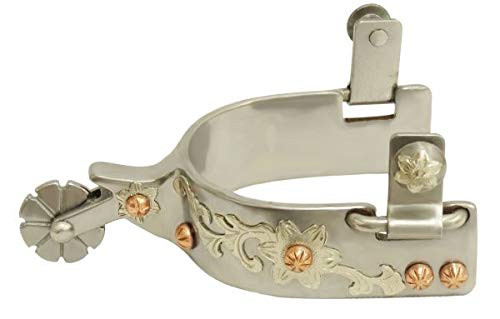 Showman Ladies Stainless Steel Spurs w/ Copper Studs & Floral Overlay