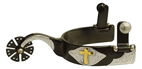 Showman Men's Black Steel Spurs w/ Gold Cross Overlay