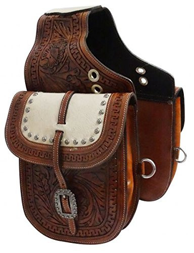 Showman Medium Oil Tooled Leather Saddle Bag w/ Genuine Cowhide Overlay