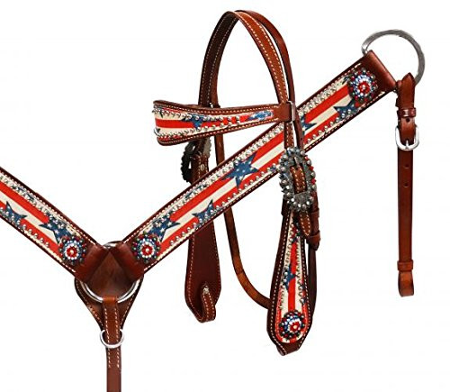 Showman Stars & Stripes Leather Headstall & Breast Collar Set