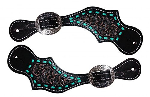 Showman Ladies Leather Teal Buckstitch Design Spur Straps