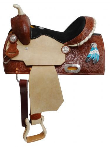 13" Double T Youth Saddle w/ Painted Feather Accents