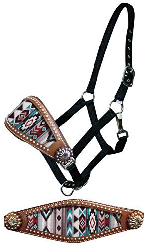 Showman Navajo Diamond Print Leather Bronc Halter