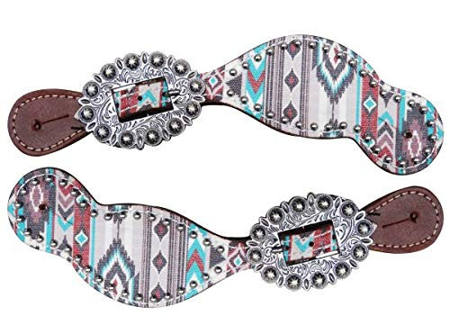 Showman Ladies Leather Spur Straps w/ Multi-Colored Navajo Diamond Print