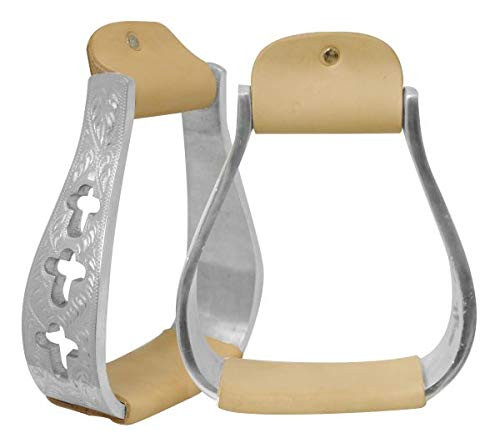 Showman Engraved Polished Aluminum Stirrups w/ Cut Out Cross Design