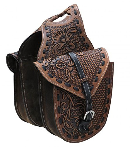 Showman Medium Oil Floral / Basket Weave Tooled Leather Horn Bag