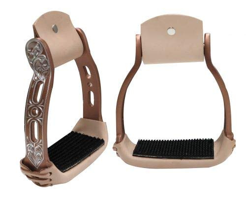 Showman Lightweight Copper Colored Aluminum Stirrups w/ Engraved & Cut Out Design