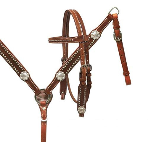 Showman Pony Headstall & Breast Collar Set w/ Silver Conchos & Reins