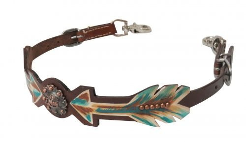 Showman Cut-Out Leather Wither Strap w/ Painted Arrows & Praying Cowboy Concho