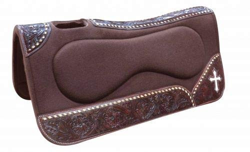 Showman 31" x 32" Brown Felt Built Up Saddle Pad w/ Cross Inlay