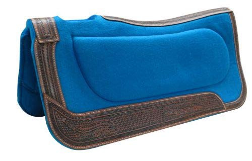 Showman 32" x 32" Blue Felt Built-Up Saddle Pad w/ Basket Tooled Trim