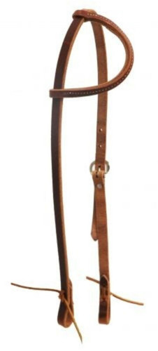 American Made Oiled Harness Leather Sliding One Ear Headstall w/ Tie Ends