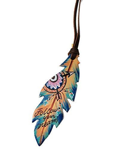 Leather Hand Painted "Follow Your Dreams" Tie-On Feather