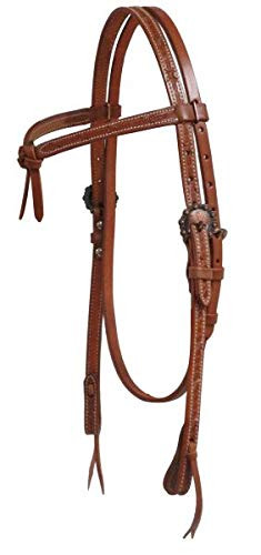 Showman Argentina Cow Leather Futurity Knot Browband Headstall w/ Barbwire Tooling