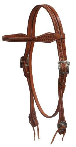 Showman Basket Weave Tooled Argentina Cow Leather Browband Headstall