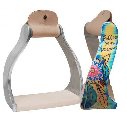 Showman Lightweight Twisted Angled Aluminum Stirrups w/ Painted "Follow Your Dreams" Design