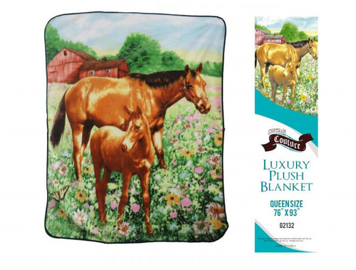 Showman Couture Luxury Plush Queen Size Blanket w/ Mare & Foal Print