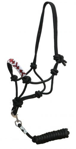 Showman Nylon Cowboy Knot Rope Horse Halter & Lead w/ Red, White & Black Beaded Arrow Design Noseband