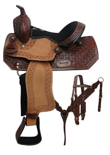 12" Double T Youth Barrel Style Saddle Set w/ Zigzag Tooling