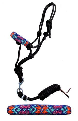 Showman PONY Size Rope Halter w/ Beaded Noseband & Removable Lead