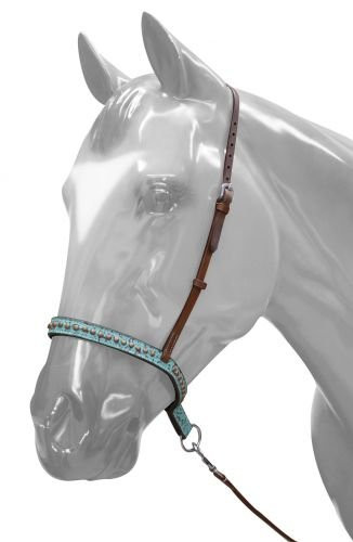 Showman Adjustable Teal Filigree Leather Noseband Tie Down w/ Strap