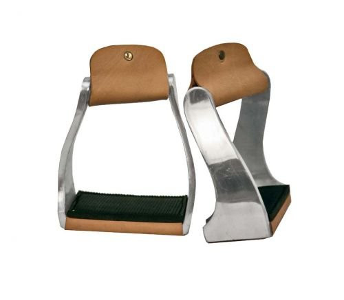 Showman PONY/YOUTH Lightweight Twisted Aluminum Stirrups w/ Leather/Rubber Grip Tread