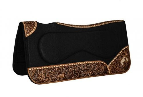 Showman 31" x 32" Built Up Black Felt Saddle Pad w/ Engraved Praying Cowboy