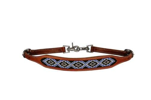 Showman Medium Oil Leather Wither Strap w/ Periwinkle Beaded Inlay