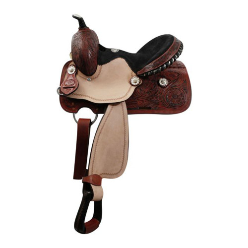 Double T Youth Barrel Saddle w/ Floral Tooling - 13 Inch