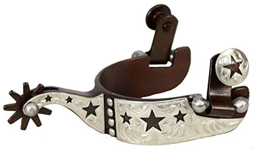 Showman Youth Size Antique Brown Steel Silver Show Spurs w/ Cut Out Stars