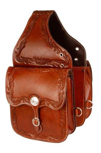 Showman Medium Oil Acorn Tooled Leather Saddle Bag