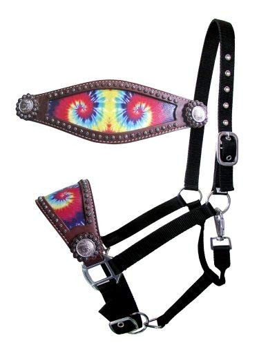 Showman Bronc Halter w/ Tye Dye Print Leather Noseband