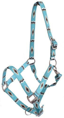 Showman Premium Nylon Horse Halter w/ Turquoise & Gold Diamond Design