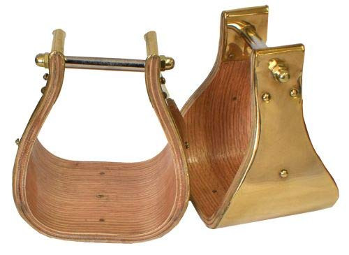 Showman Polished Brass Covered Wood Stirrups w/ 5" Tread