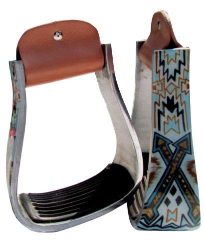 Showman Lightweight Aluminum Stirrups w/ Gold & Teal Navajo Arrow Design