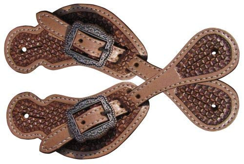 Showman Youth Size Basket Weave Tooled Medium Leather Spur Straps