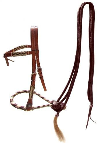 Showman Leather Futurity Knot Headstall w/ Rawhide Braided Bosal & Mecate Reins