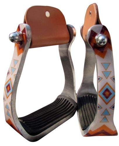 Showman Lightweight Aluminum Stirrups w/ Light Blue & Orange Navajo Design