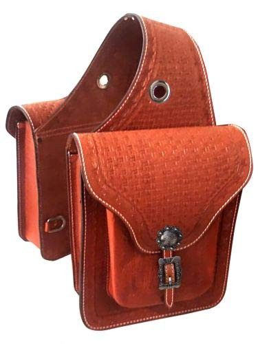 Showman Basket Weave & Barbwire Tooled Leather Saddle Bag