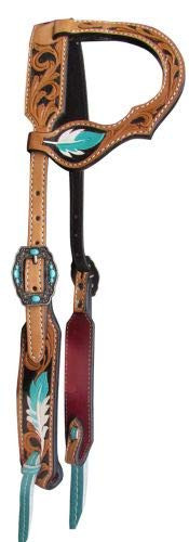 Showman Argentina Cow Leather Single Ear Headstall w/ Hand Painted Feather Design