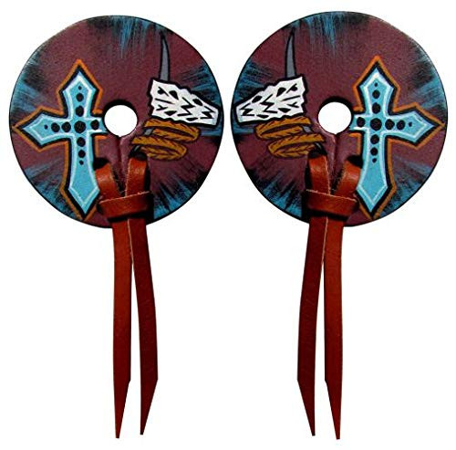 Hand Painted Leather Bit Guards w/ Skull & Cross Design