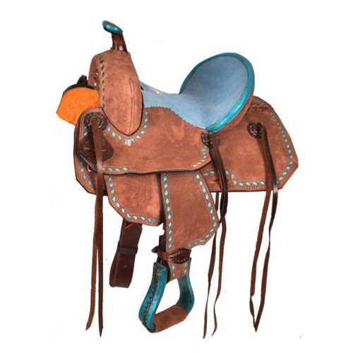 Double T Youth Barrel Style Saddle w/ Turquoise Seat - 12 Inch