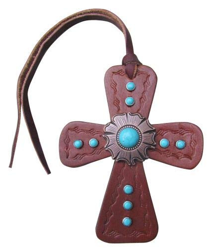 Showman Leather Tie-On Cross w/ Turquoise Stone Concho