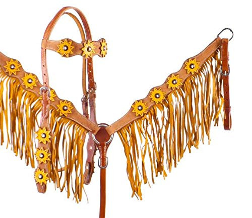 Showman Sunflower Overlay Browband Headstall & Breast Collar Set w/ Fringe