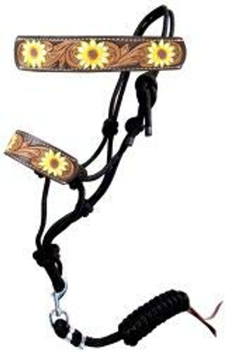 Showman Hand Painted Sunflower Rope Halter w/ Leather Noseband & Lead Rope