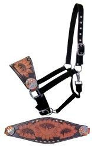 Showman Bronc Halter w/ Sunflower Tooled Leather Noseband