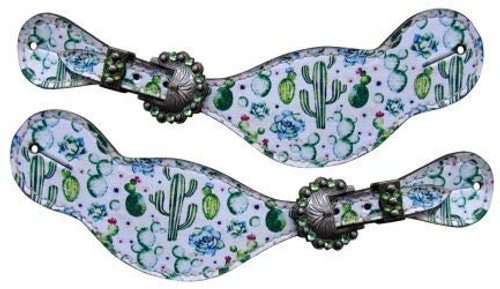 Showman Ladies Cactus Print Leather Spur Straps